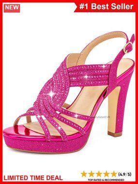 Rhinestone Platform Heeled Sandals Slingback Buckle Dressy